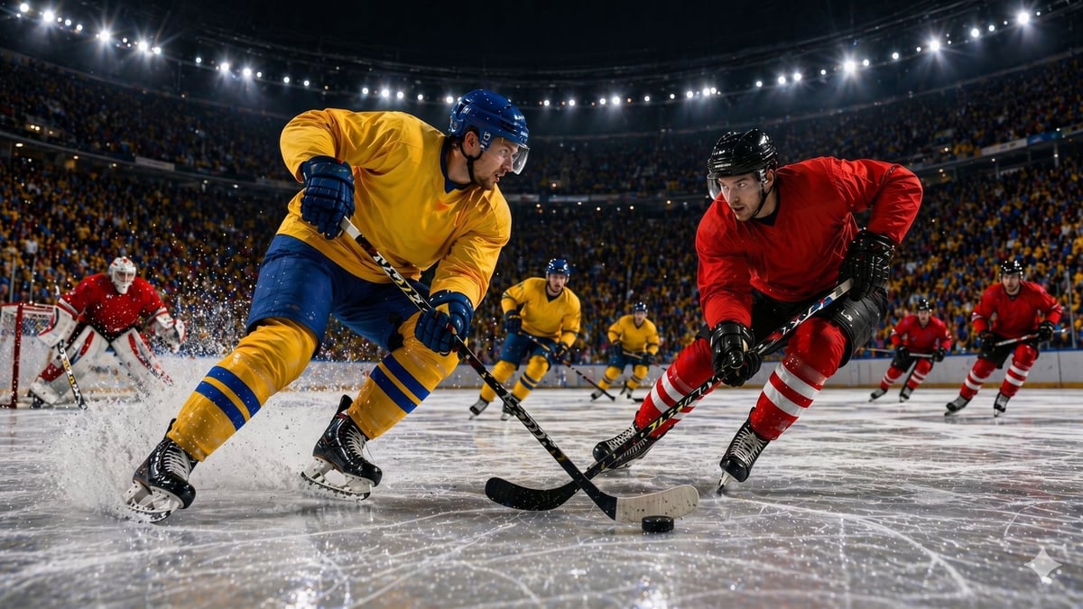 En bild som föreställer en av Sveriges matcher i hockey-VM
